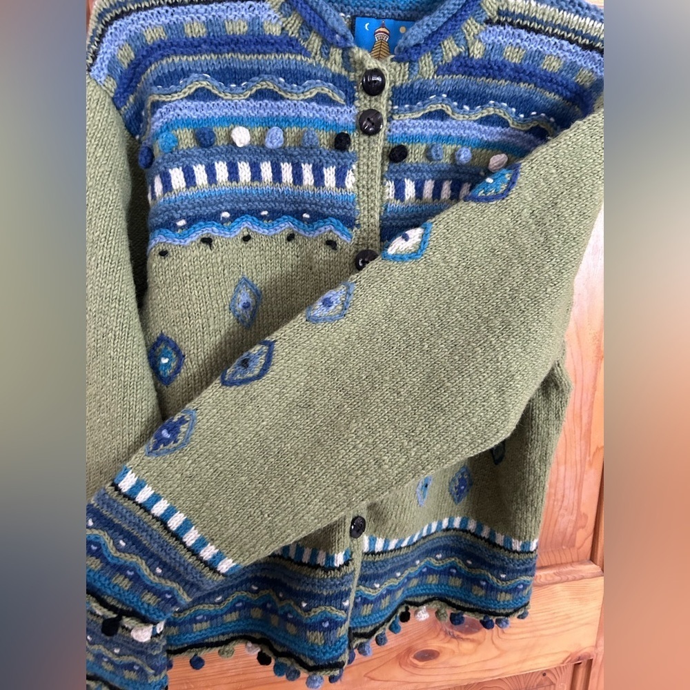 Newari Icelandic Design Wool Cardigan Sweater Vintage Nepal Handcrafted L/XL - Picture 8 of 14